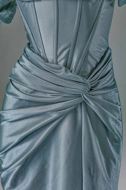 Free custom color and size blue/burgundy elegant off the shoulder pleated satin long formal mermaid ball gown evening dress party dress gh4245