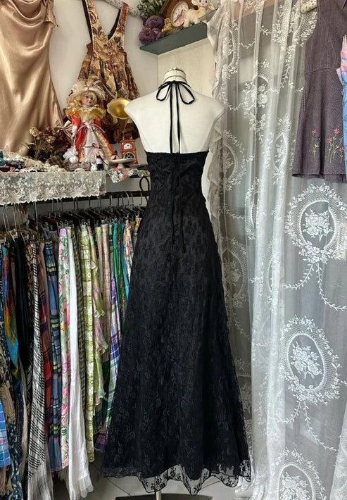 Schwarz/Rot Süße Vintage Mode Rückenfreies Langes A-linie Chiffon Tüll Ballkleid Abendkleid Geburtstagskleid gh4244
