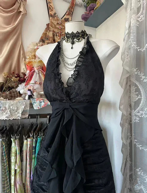 Schwarz/Rot Süße Vintage Mode Rückenfreies Langes A-linie Chiffon Tüll Ballkleid Abendkleid Geburtstagskleid gh4244
