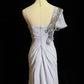 Robe de soirée longue en satin gris avec broderies et perles exquises, sequins, bretelles spaghetti, robe de bal, gh4103