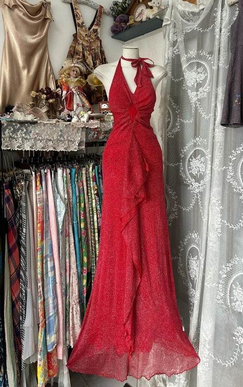 Schwarz/Rot Süße Vintage Mode Rückenfreies Langes A-linie Chiffon Tüll Ballkleid Abendkleid Geburtstagskleid gh4244