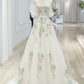 Weißes exquisites Blumen-Mode-Kurzarm-Lang-Tüll-Bodenlänge-Ballkleid, Abendkleid, Partykleid gh3524