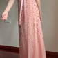 Trägerloses Abendkleid im Sweet Element Style mit Spaghettiträgern | Rosa-lila Tüll-Maxikleid mit Perlenbesatz für Verlobung, Party, Junggesellinnenabschied und andere festliche Anlässe gh6433