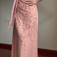 Trägerloses Abendkleid im Sweet Element Style mit Spaghettiträgern | Rosa-lila Tüll-Maxikleid mit Perlenbesatz für Verlobung, Party, Junggesellinnenabschied und andere festliche Anlässe gh6433