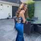 Blue fashion elegant charming V-neck mermaid sleeveless backless lace-up long formal evening dress party dress dress prom dress gh2976