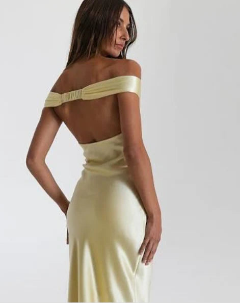 girlhomeshops – Gelbes Hochzeitsgastkleid, stilvoll, schlicht, lang, Satin, Ballkleid, gh5630