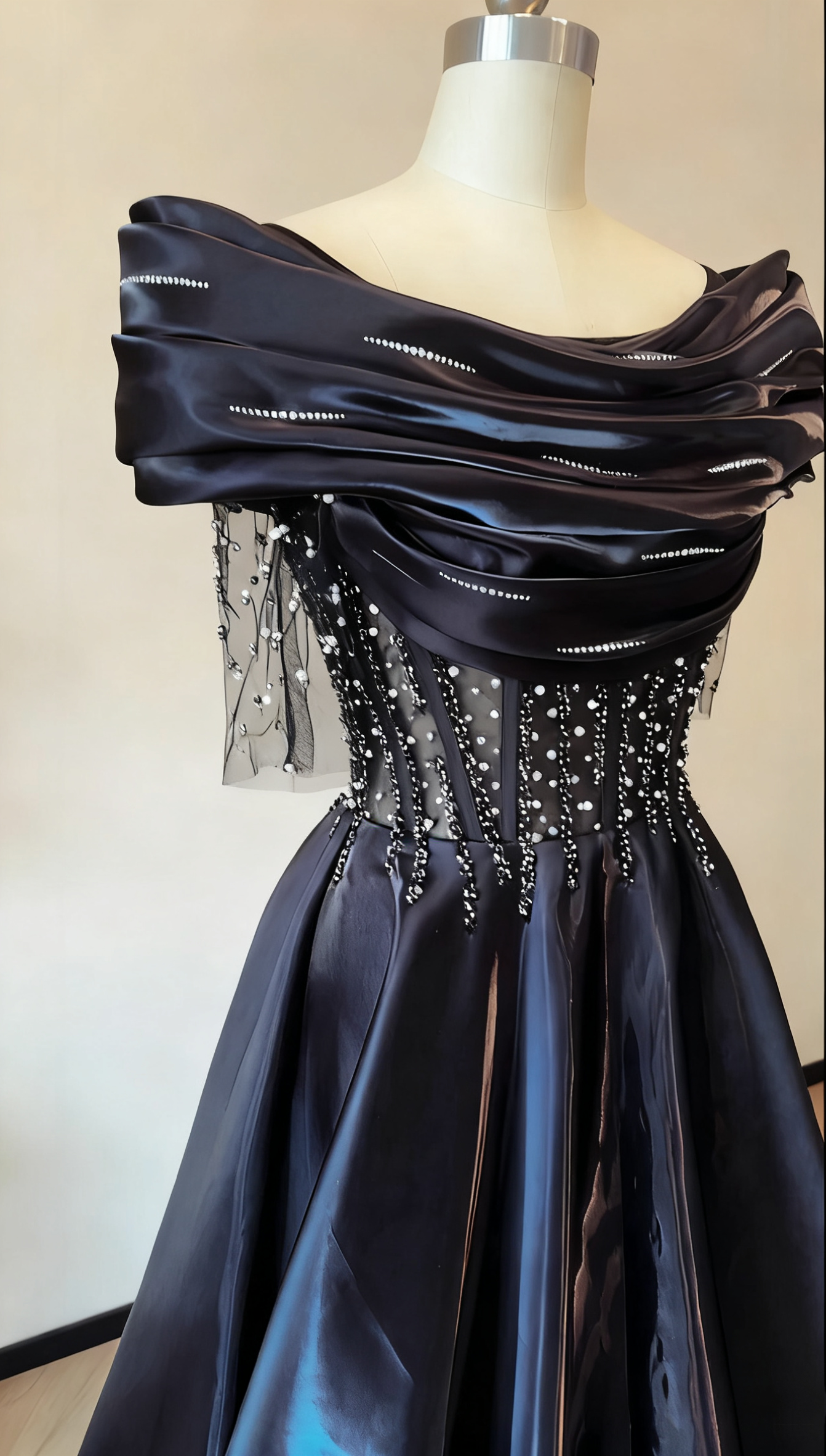 girlhomeshops - Robe longue en satin ornée de perles, très tendance, réf. gh6215