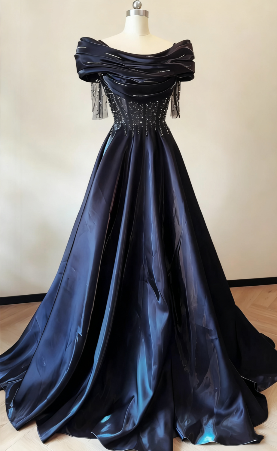 girlhomeshops - Robe longue en satin ornée de perles, très tendance, réf. gh6215