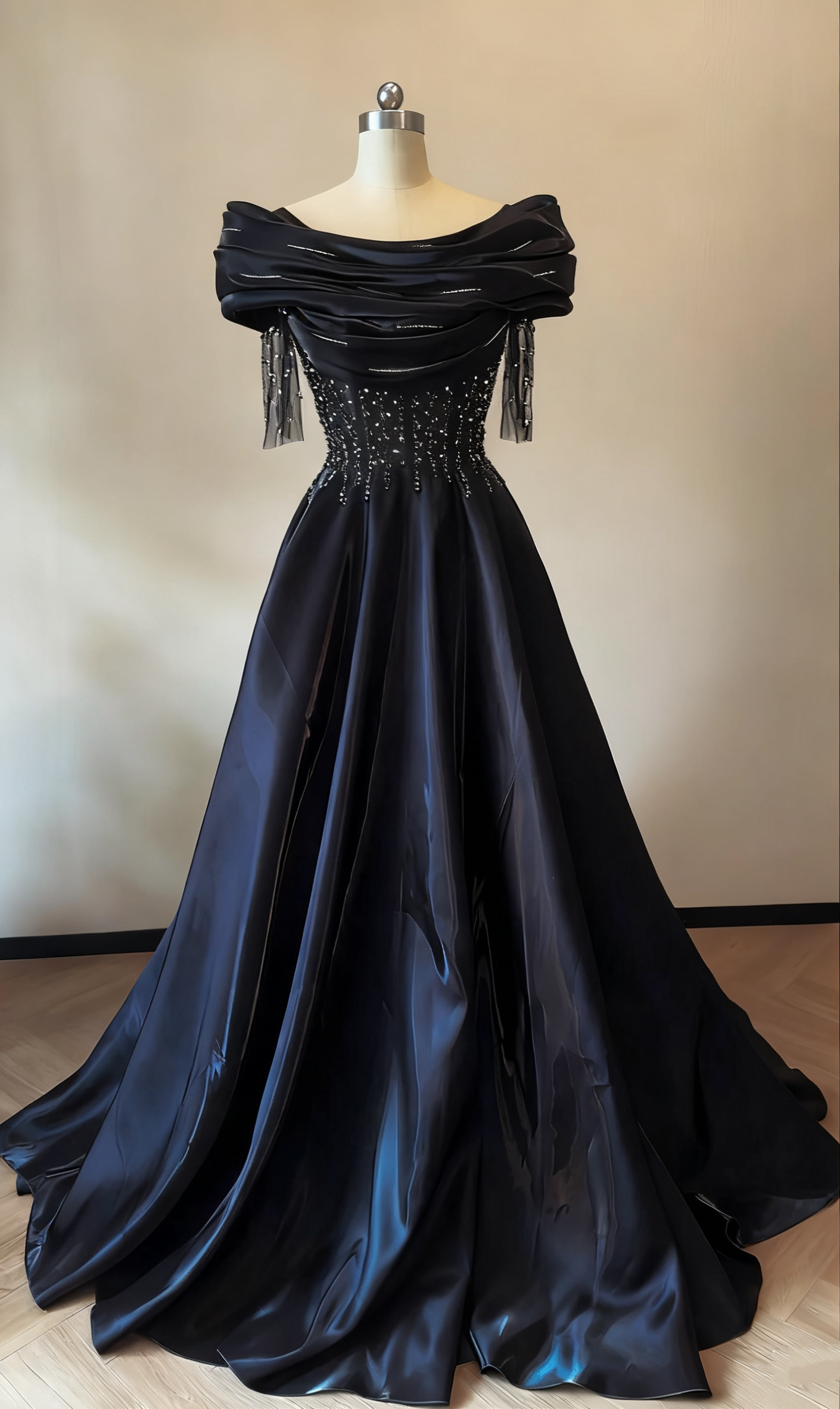 girlhomeshops - Robe longue en satin ornée de perles, très tendance, réf. gh6215