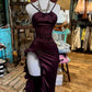 Lila Fashion Chic Hosenträger Lange Elegante Sexy Bodycon Ballkleid Abendkleid Mode Party Kleid gh3449