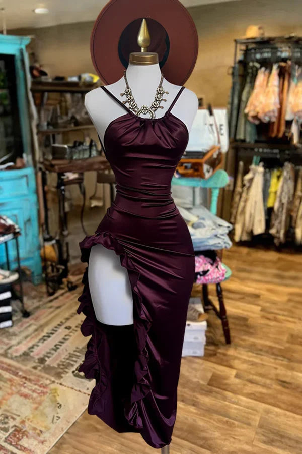 Lila Fashion Chic Hosenträger Lange Elegante Sexy Bodycon Ballkleid Abendkleid Mode Party Kleid gh3449