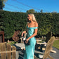 Gelb/blau modische einfache Meerjungfrau trägerlosen langen Satin Ballkleid, Abschlussballkleid, Abendkleid, Partykleid gh3495