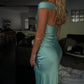 Gelb/blau modische einfache Meerjungfrau trägerlosen langen Satin Ballkleid, Abschlussballkleid, Abendkleid, Partykleid gh3495