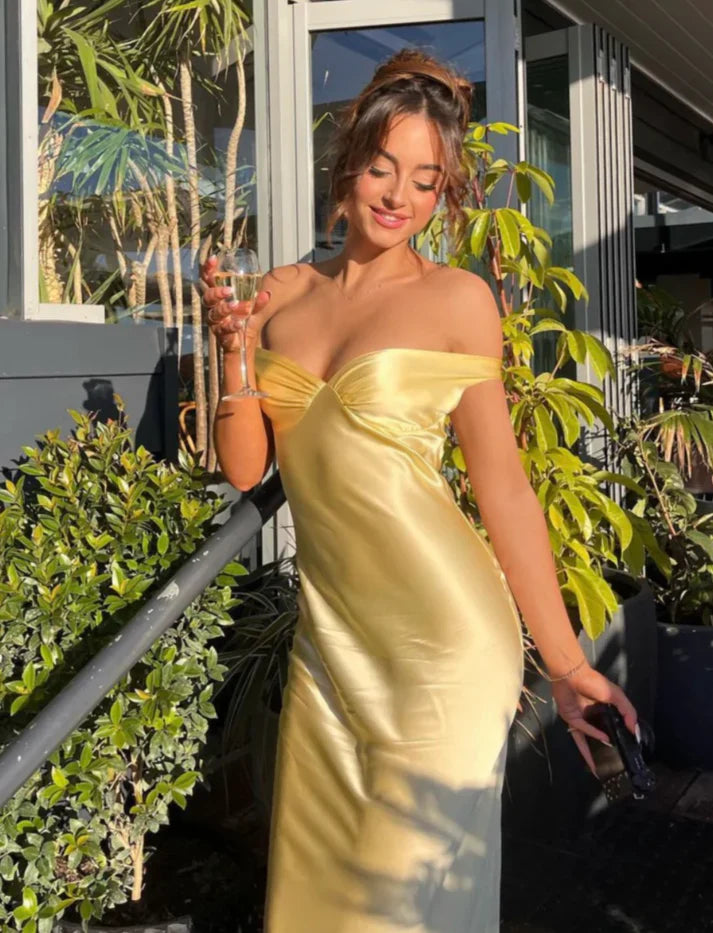 Gelb/blau modische einfache Meerjungfrau trägerlosen langen Satin Ballkleid, Abschlussballkleid, Abendkleid, Partykleid gh3495
