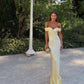 Gelb/blau modische einfache Meerjungfrau trägerlosen langen Satin Ballkleid, Abschlussballkleid, Abendkleid, Partykleid gh3495