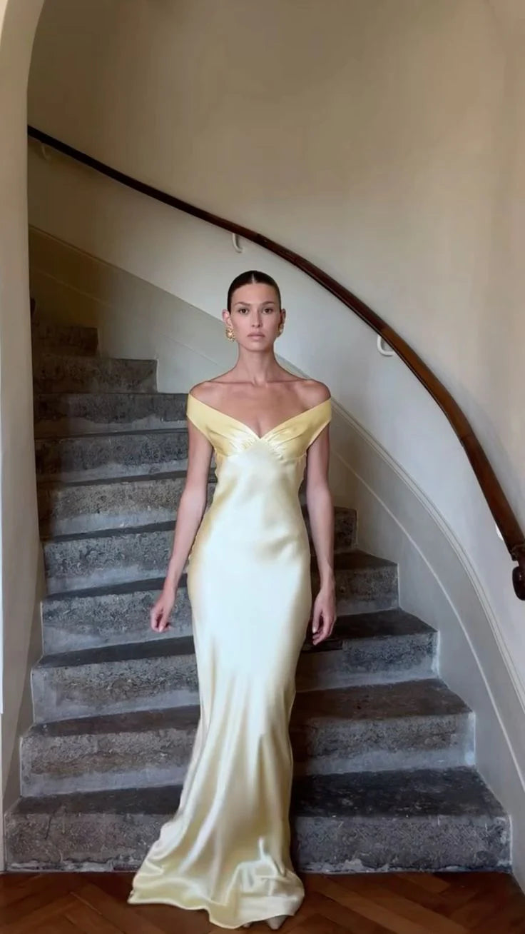 Gelb/blau modische einfache Meerjungfrau trägerlosen langen Satin Ballkleid, Abschlussballkleid, Abendkleid, Partykleid gh3495