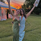 Green/Yellow Fashion Charming Mermaid Spaghetti Straps V Neck Sexy Slit Long Satin Elegant Prom Dress, Evening Dress, Party Dress gh3496