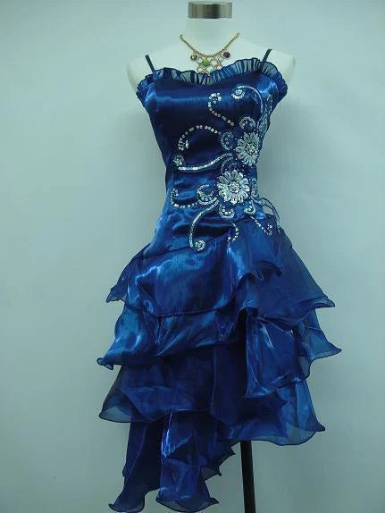 girlhomeshops – Blau/Schwarzes, zartes, geblümtes, perlenbesetztes, kurzes, gerüschtes Tüll-Heimkehrkleid gh5635