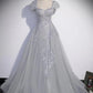 Grey Sweetheart Lace And Tulle A-Line Evening Dress, Light Grey Prom Dress gh54