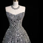 Black silver gorgeous sparkling elegant galaxy long sequined tulle floor-length ball gown evening dress gh4378