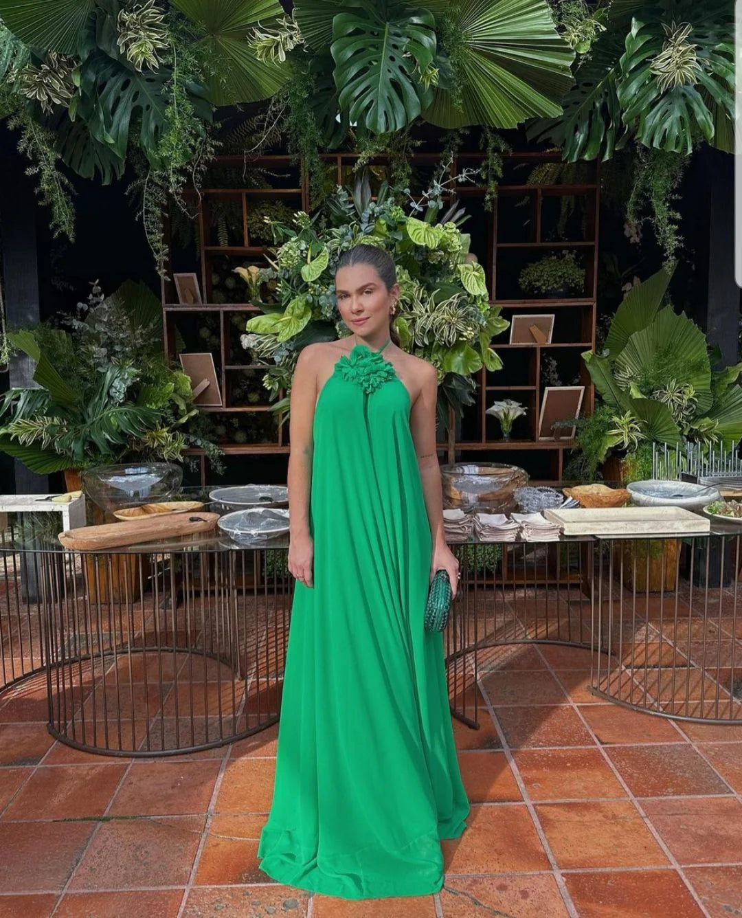 Grünes schlichtes, modisches Hosenträger-Lang-Chiffon-Abendkleid Ballkleid Hochzeitsgast-Partykleid gh3095
