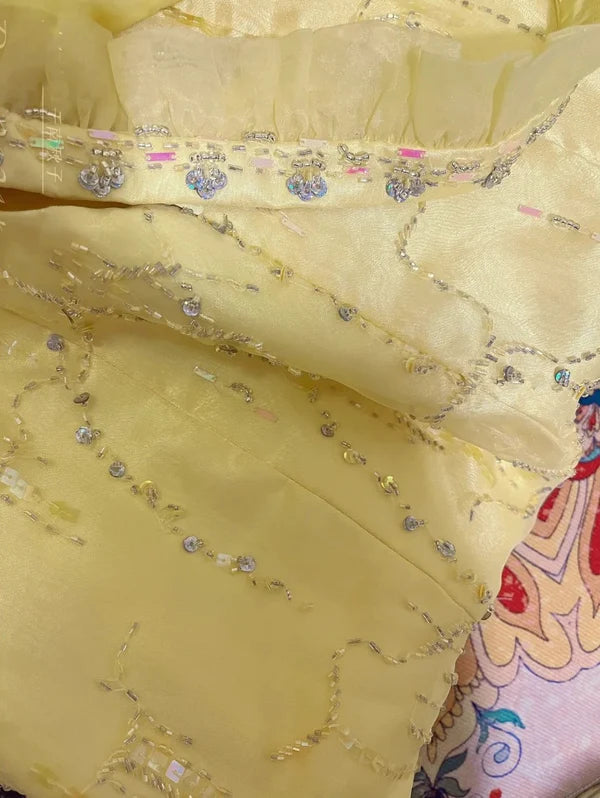 Yellow Beaded Long Satin Mermaid Ball Gown Evening Gown Party Dress gh4438