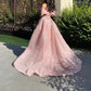 Rosa Glitzer, exquisite Perlen, schulterfrei, A-Linie, elegantes langes Tüll-Ballkleid, Abendkleid, Märchenprinzessinkleid gh2752