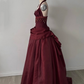 Burgundy vintage long beaded dress gh6643