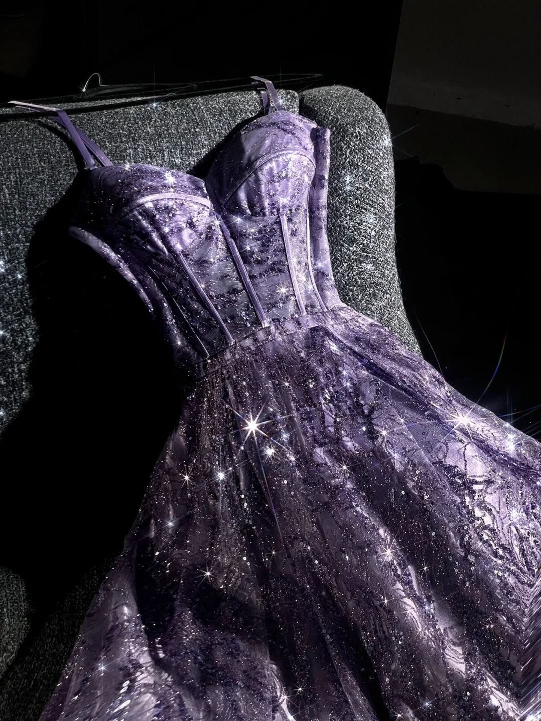 Girlhomeshops - Robe de bal longue en tulle perlé, magnifique et exquise, violette, robe de bal romantique et éblouissante pour fille gh5693