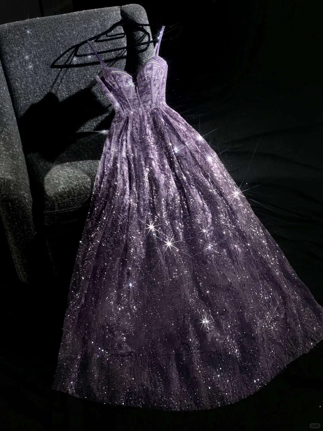 Girlhomeshops - Robe de bal longue en tulle perlé, magnifique et exquise, violette, robe de bal romantique et éblouissante pour fille gh5693