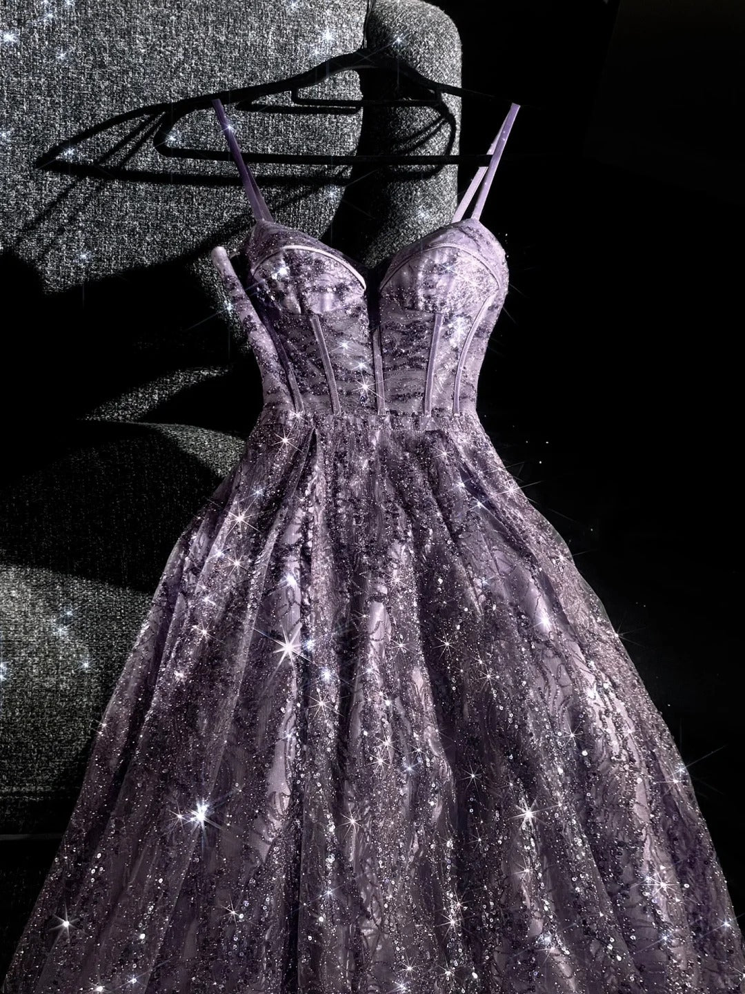Girlhomeshops - Robe de bal longue en tulle perlé, magnifique et exquise, violette, robe de bal romantique et éblouissante pour fille gh5693