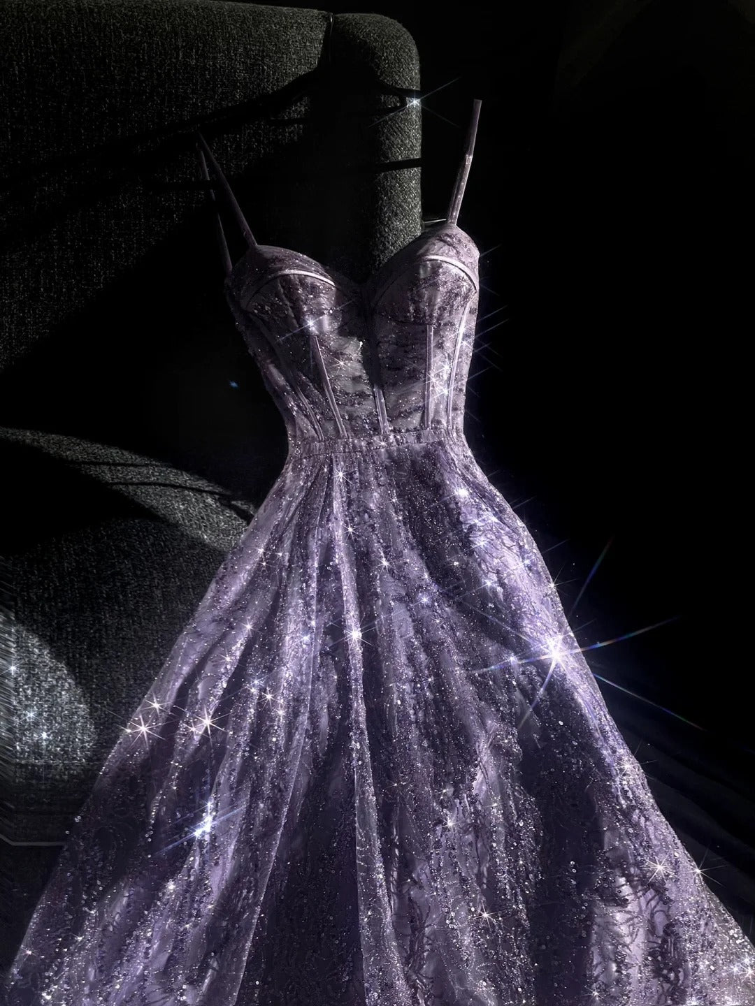 Girlhomeshops - Robe de bal longue en tulle perlé, magnifique et exquise, violette, robe de bal romantique et éblouissante pour fille gh5693