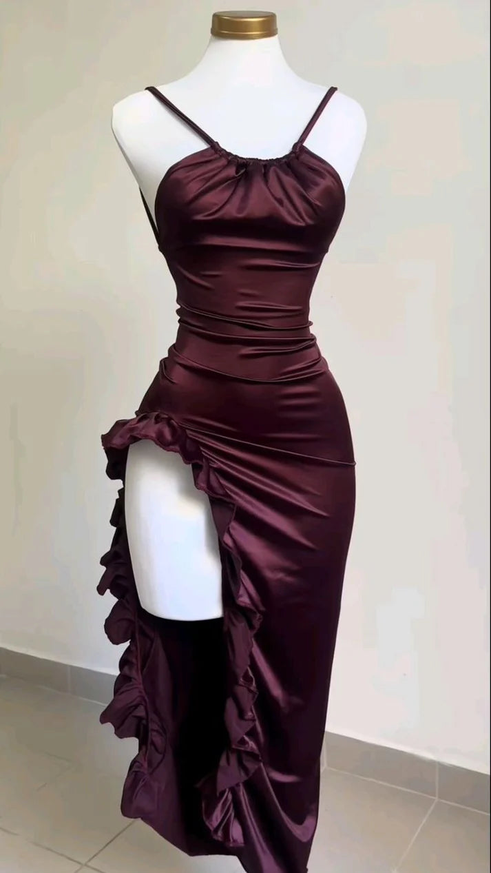 Lila Fashion Chic Hosenträger Lange Elegante Sexy Bodycon Ballkleid Abendkleid Mode Party Kleid gh3449