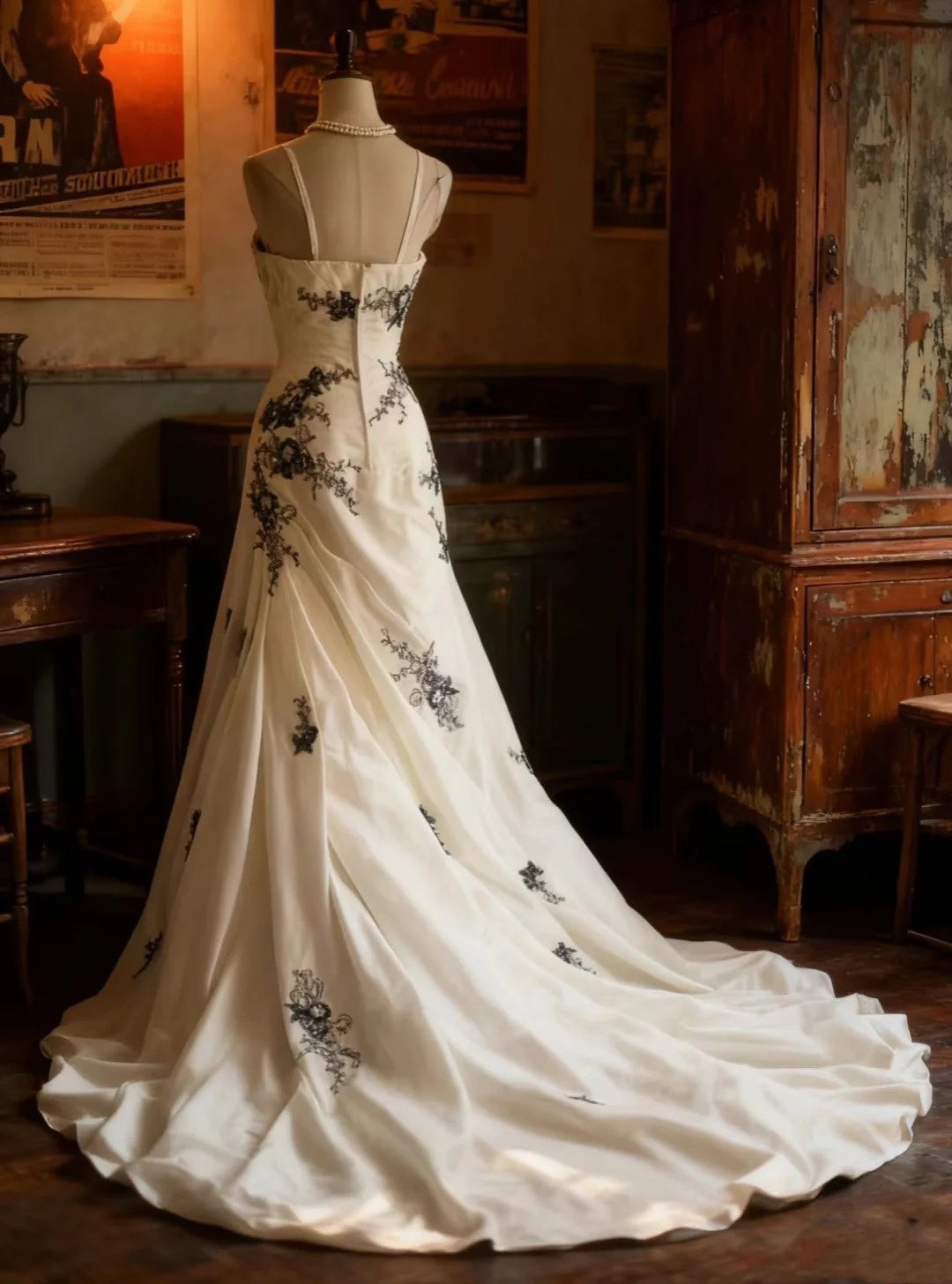 girlhomeshops-wedding dress Sleeveless White Embroidered  tulle  Train A - line dress, Retro Elegant Evening Dress  gh5829