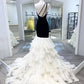Black Beading Elegant Fashion Long Tulle White Trailing Ball Gown Evening Dress Wedding Dress gh4229