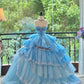 Girlhomeshops-Blau Wunderschöne Elegante Süße Lange Tüll Quinceanera Kleider Ballkleid Abschlussballkleid Prinzessin gh5004