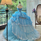 Girlhomeshops-Blau Wunderschöne Elegante Süße Lange Tüll Quinceanera Kleider Ballkleid Abschlussballkleid Prinzessin gh5004