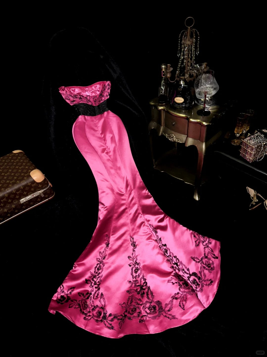 Rosa florales langes Satin-Ballkleid, Abend- und Partykleid, gh4422