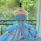 Girlhomeshops-Blau Wunderschöne Elegante Süße Lange Tüll Quinceanera Kleider Ballkleid Abschlussballkleid Prinzessin gh5004
