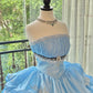 Girlhomeshops-Blau Wunderschöne Elegante Süße Lange Tüll Quinceanera Kleider Ballkleid Abschlussballkleid Prinzessin gh5004