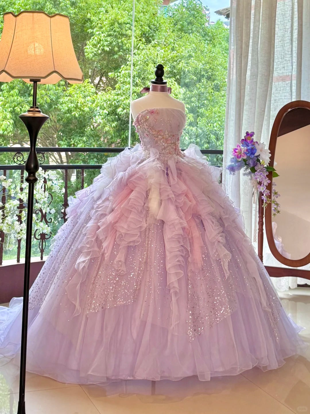 Girlhomeshops-Quinceanera Dresses Pink Purple Gorgeous Elegant Shiny Floral Sequin Long Tulle Prom Dress Graduation Dress gh5001