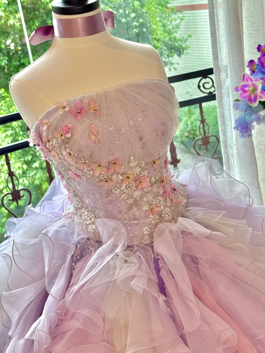 Girlhomeshops-Quinceanera Dresses Pink Purple Gorgeous Elegant Shiny Floral Sequin Long Tulle Prom Dress Graduation Dress gh5001