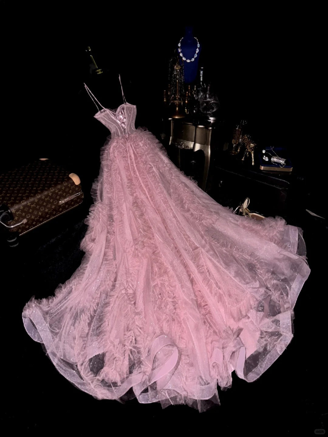 Rosa elegante süße wunderschöne lange Tüll Ballkleid Abendkleid Abschlusskleid gh4452