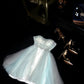 Tiffany blaues Tüllkleid mit Perlenbesatz, kurzes Homecoming-Kleid, Ballkleid, Abendkleid, gh4388