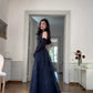 Navy Blue Vintage Fashion Elegant Strapless A-Line Delicate Lace Long Tulle Ball Gown Evening Dress gh3616
