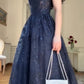 Navy Blue Vintage Fashion Elegant Strapless A-Line Delicate Lace Long Tulle Ball Gown Evening Dress gh3616
