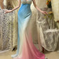 Blue rainbow beaded long chiffon mermaid ball gown evening dress party dress gh4437
