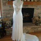 Pure white gorgeous exquisite elegant spaghetti straps long satin floor-length trailing prom dress evening dress wedding dress gh3633