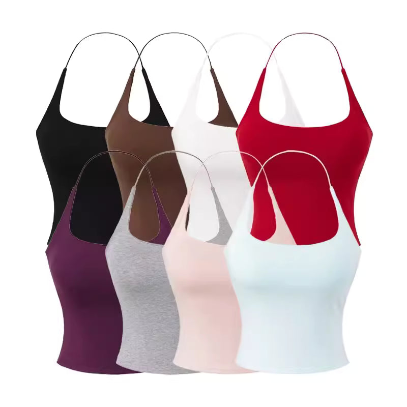 Removable bra pads, backless halter neck tank top, women's summer European and American style hot girl base layer top, wearable as outerwear 11436