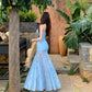 Stylish lace-trimmed spaghetti strap dress, new summer style, waist-cinching, youthful printed mesh fishtail maxi dress  11451
